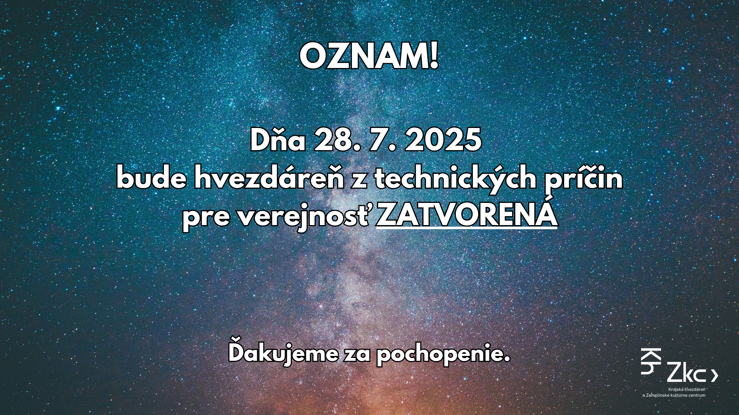 Oznam o zatvorení hvezdárne
