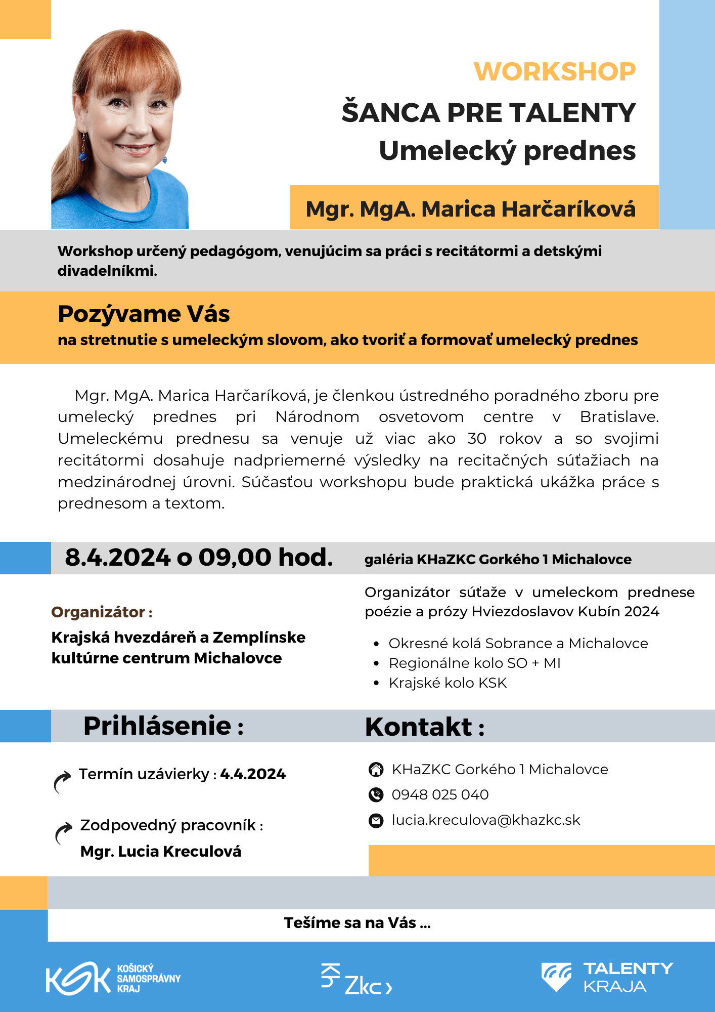 WORKSHOP - ŠANCA PRE TALENTY - umelecký prednes