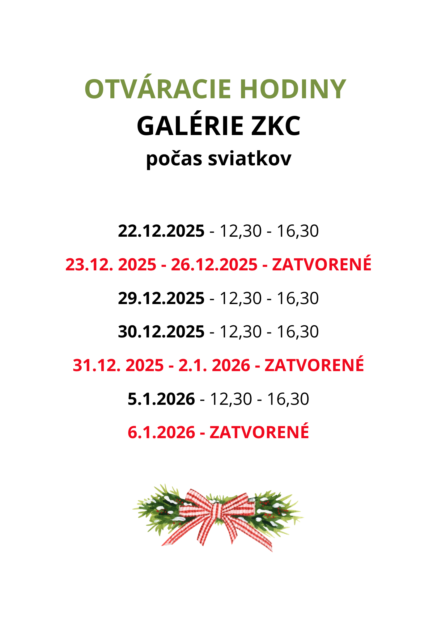 Otváracie hodiny galérie