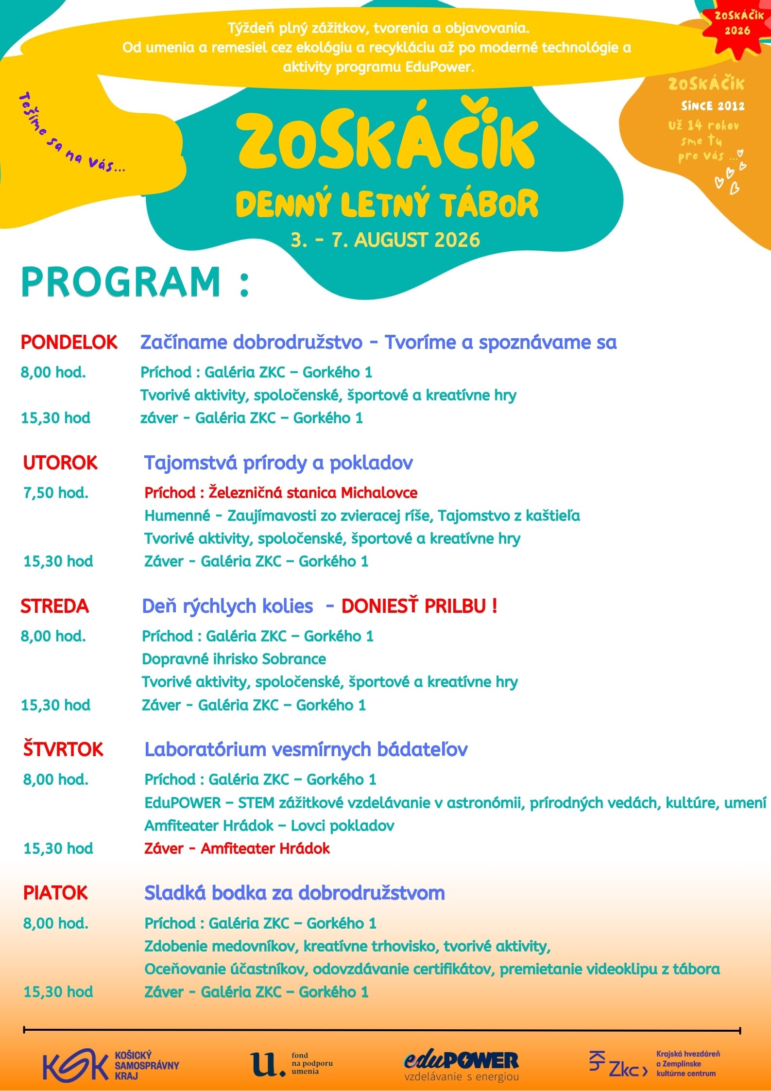ZOSKÁČIK 2026 - Denný letný tábor - II. turnus